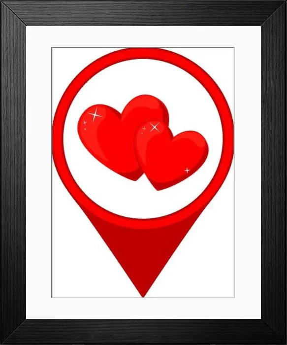 Framed Print : Cartoon red heart couple map pointer Framed Print : Cartoon red heart couple map pointer