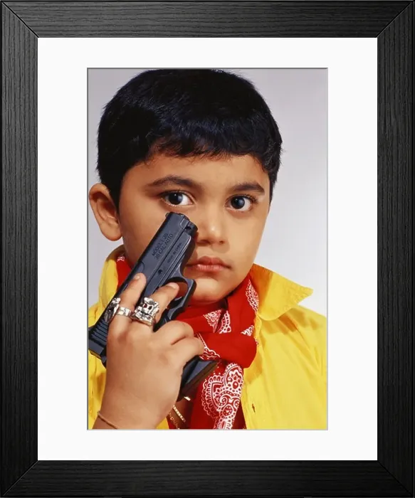Framed Print : VDA 63550 : Boy dressed as street rowdy gunda with gun MR#498 Framed Print : VDA 63550 : Boy dressed as street rowdy gunda with gun MR#498