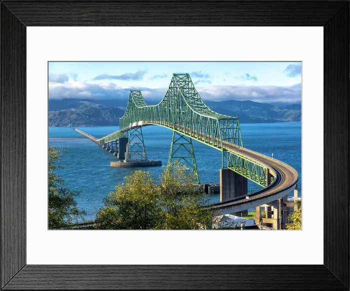 Framed Print : Beautiful view of the magnificent Astoria Megler Bridge crossing the Columbia River from Astoria, Oregon to Washington