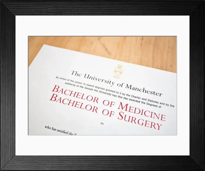 Framed Print : Medical degree certificate Framed Print : Medical degree certificate