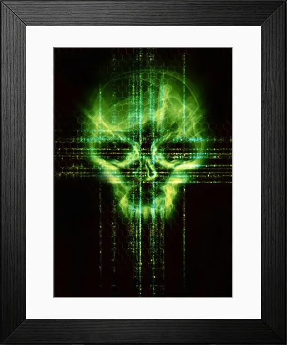 Framed Print : digital background with green skull hacker attack concept Framed Print : digital background with green skull hacker attack concept