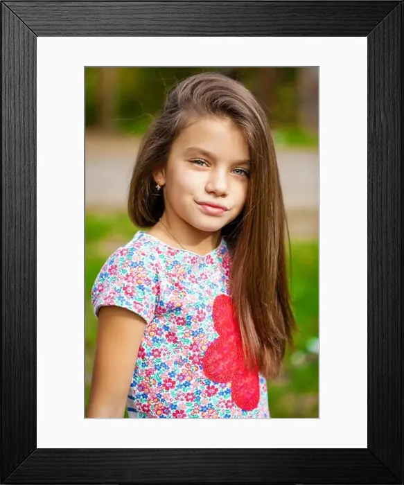 Framed Print : Close up portrait of a beautiful nine year old little girl in autumn park Framed Print : Close up portrait of a beautiful nine year old little girl in autumn park