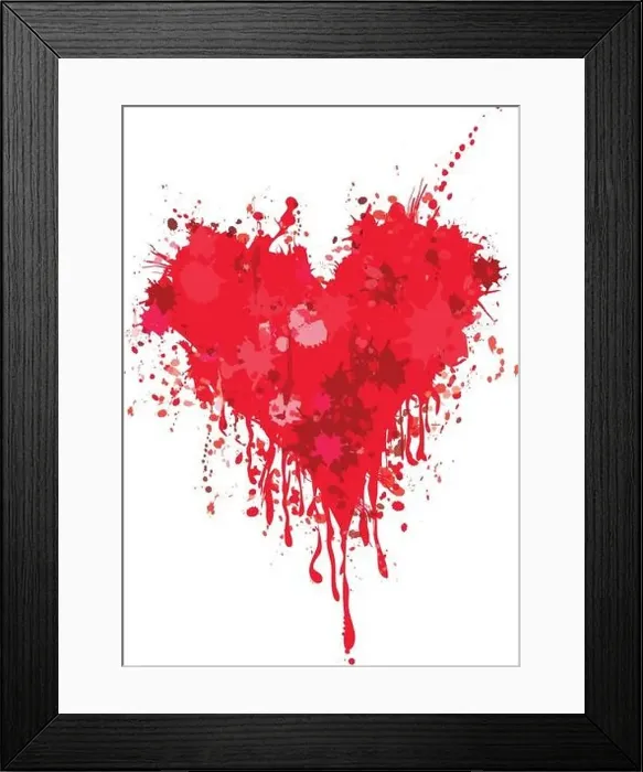 Framed Print : Grunge heart ink blood vector. Love splash splatter illustration Framed Print : Grunge heart ink blood vector. Love splash splatter illustration