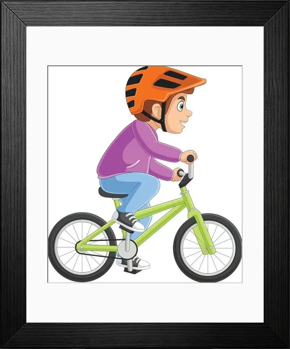 Framed Print : Cute boy cartoon riding a bicycle Framed Print : Cute boy cartoon riding a bicycle