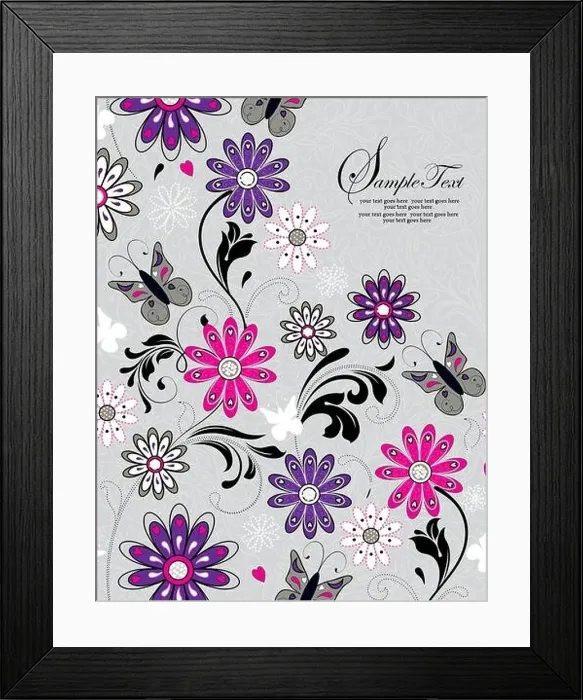 Framed Print : Vintage invitation card with ornate elegant retro abstract floral design, multi-colored flowers and leaves on pale green Framed Print : Vintage invitation card with ornate elegant retro abstract floral design, multi-colored flowers and leaves on pale green