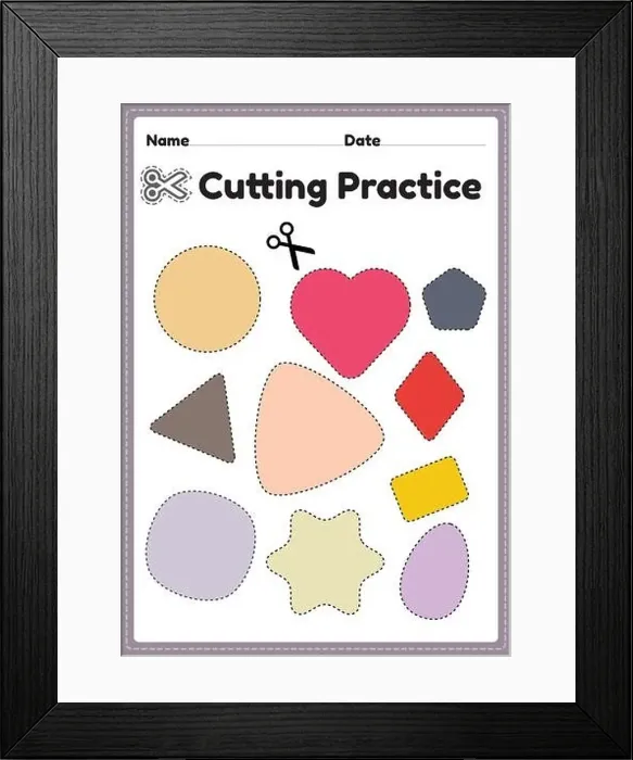 Framed Print : Cut activity for preschool kids for cutting the paper with scissors to improve motor skills Framed Print : Cut activity for preschool kids for cutting the paper with scissors to improve motor skills