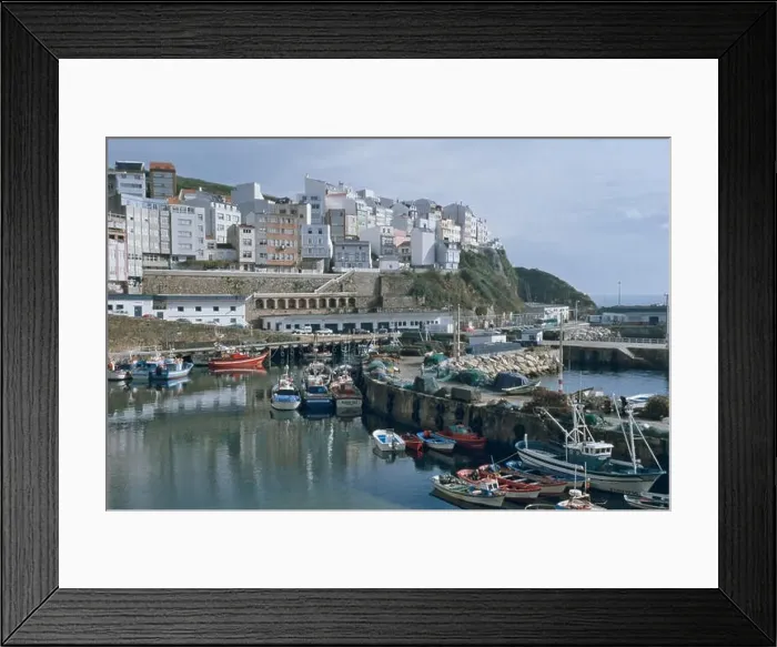 Framed Print : Spain, Northern Spain, Galicia, Malpica, port and harbour side houses Framed Print : Spain, Northern Spain, Galicia, Malpica, port and harbour side houses