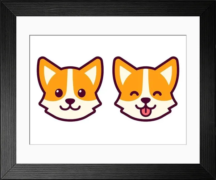 Framed Print : Cute cartoon corgi face drawing, normal and tongue out. Cute dog head icon, vector illustration set Framed Print : Cute cartoon corgi face drawing, normal and tongue out. Cute dog head icon, vector illustration set