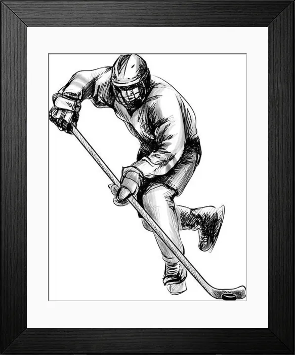 Framed Print : Hockey player. Hand drawn sketch. Winter sport. Vector illustration of paints