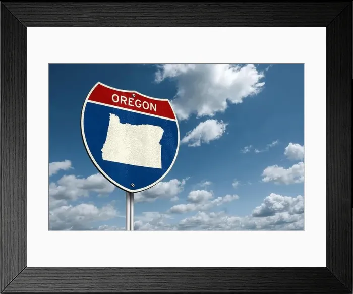 Framed Print : Oregon map - Interstate road sign Framed Print : Oregon map - Interstate road sign