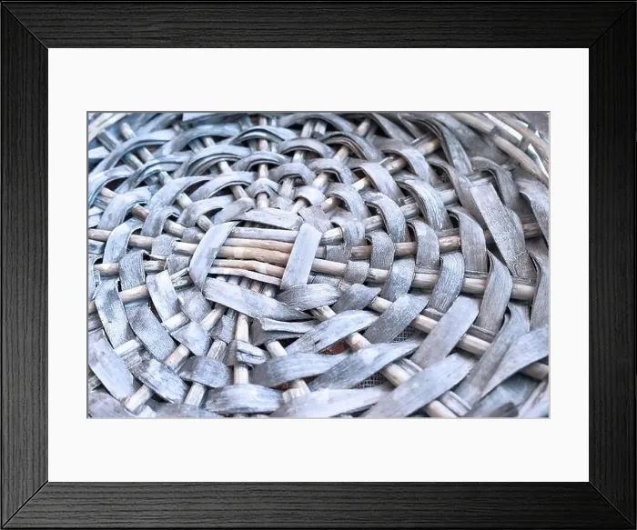 Framed Print : Empty Gray Wicker Basket Base, Circular Pattern, Closeup Framed Print : Empty Gray Wicker Basket Base, Circular Pattern, Closeup
