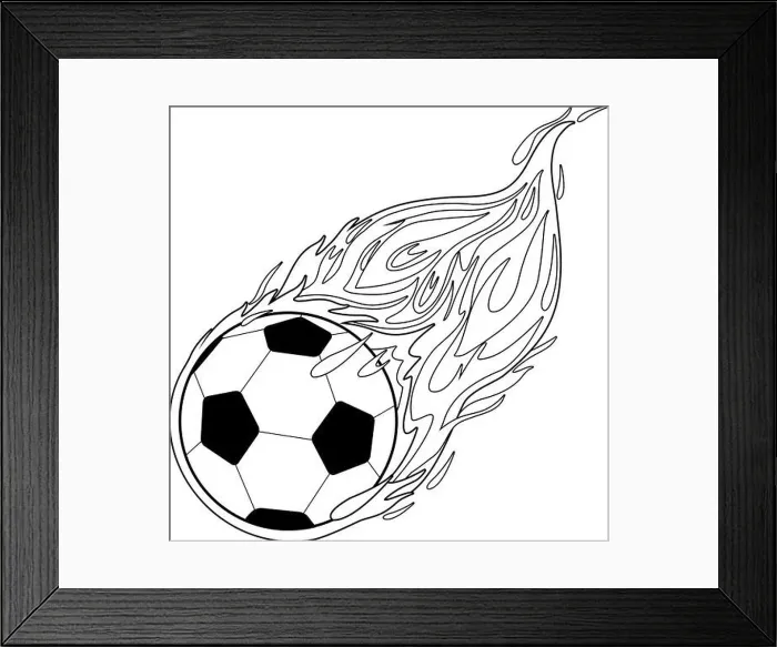 Framed Print : Soccer ball on fire. Vector black and white coloring page Framed Print : Soccer ball on fire. Vector black and white coloring page