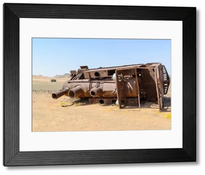 Framed Print : Blown up train on the historical Ottoman Hejaz railway in Hadyjah, Saudi Arabia