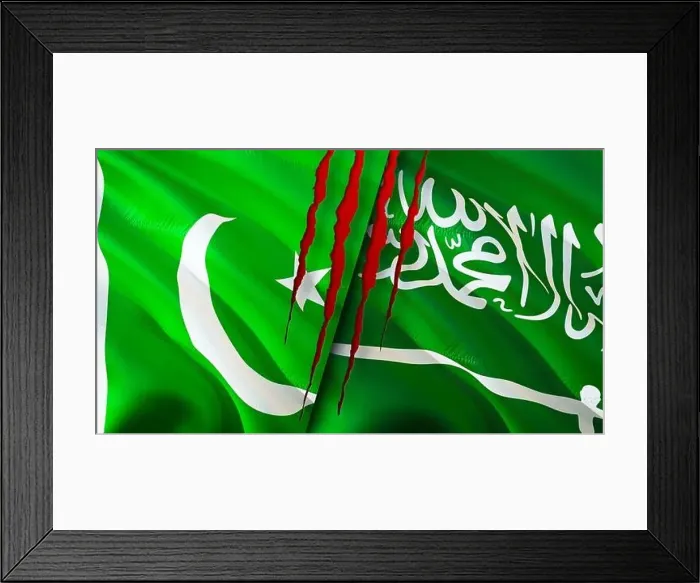 Framed Print : Pakistan and Saudi Arabia flags with scar concept Framed Print : Pakistan and Saudi Arabia flags with scar concept