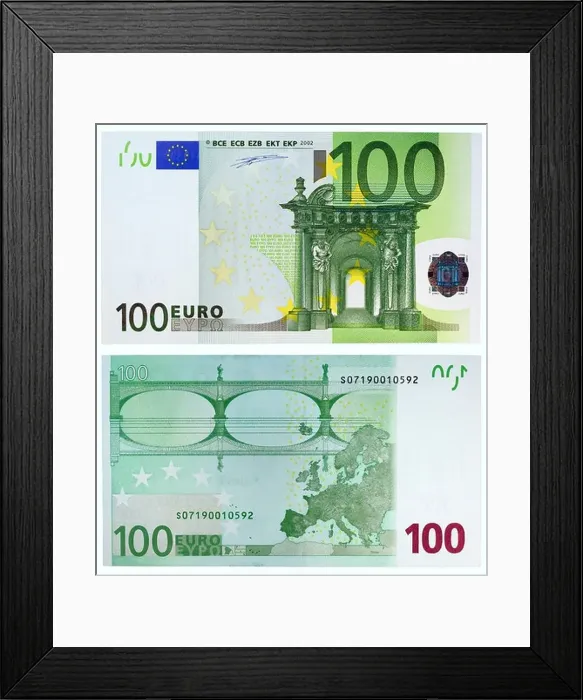Framed Print : 100 Euro banknote, Baroque and Rococo architecture and bridge, 2002 Framed Print : 100 Euro banknote, Baroque and Rococo architecture and bridge, 2002