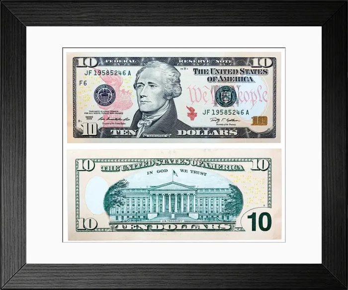 Framed Print : 10 Dollars banknote, Alexander Hamilton and Treasury Building, USA, 2009 Framed Print : 10 Dollars banknote, Alexander Hamilton and Treasury Building, USA, 2009