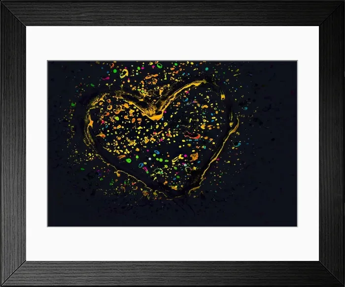 Framed Print : Heart on a glass with paint splash effect on it on a black background Framed Print : Heart on a glass with paint splash effect on it on a black background