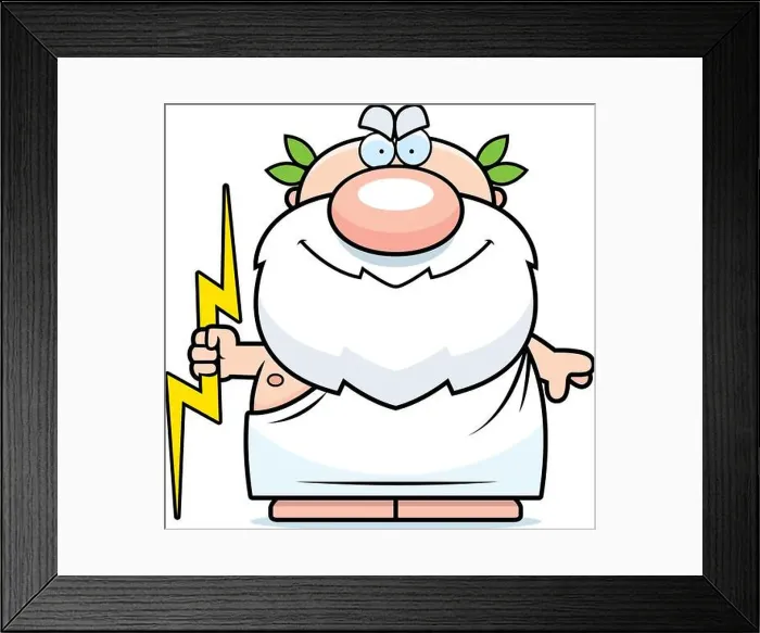 Framed Print : A cartoon illustration of Zeus with a thunderbolt Framed Print : A cartoon illustration of Zeus with a thunderbolt