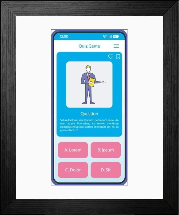 Framed Print : Quiz game app smartphone interface vector template Framed Print : Quiz game app smartphone interface vector template