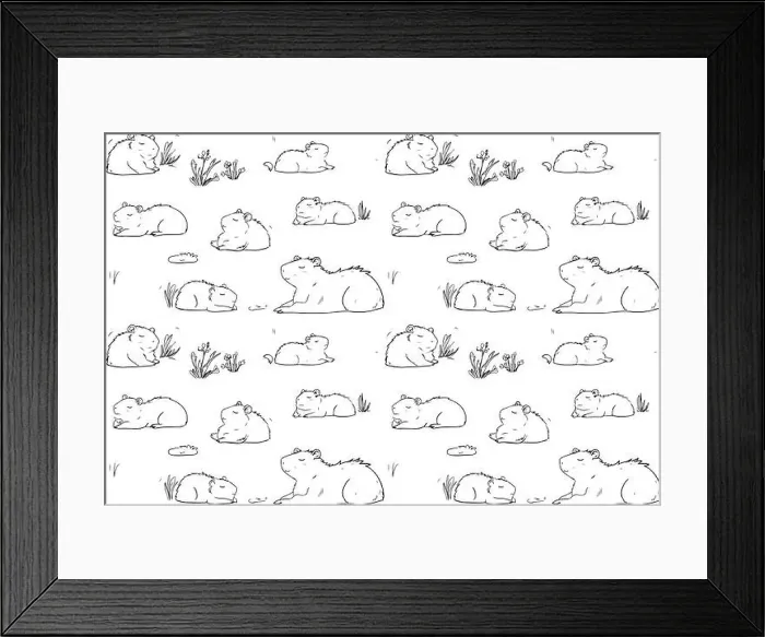 Framed Print : Capybara coloring page seamless pattern Framed Print : Capybara coloring page seamless pattern