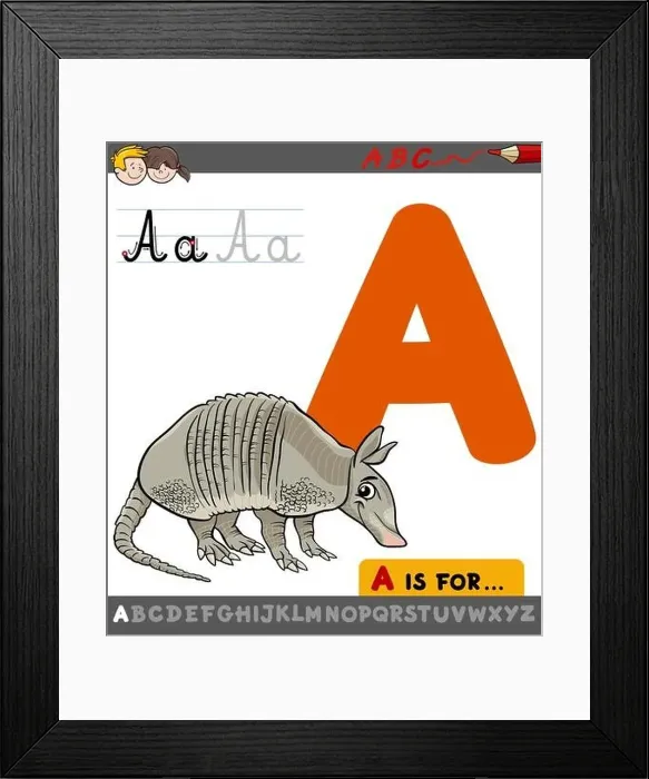 Framed Print : Educational Cartoon Illustration of Letter A from Alphabet with Armadillo Animal Character for Children Framed Print : Educational Cartoon Illustration of Letter A from Alphabet with Armadillo Animal Character for Children