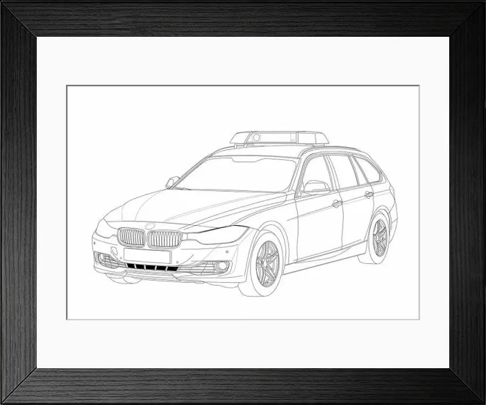 Framed Print : An illustration of a police car outline isolated on a white background Framed Print : An illustration of a police car outline isolated on a white background