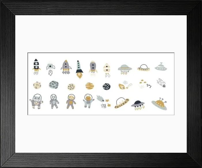 Framed Print : Space bundle. Cosmic objects and childrens animal characters Framed Print : Space bundle. Cosmic objects and childrens animal characters