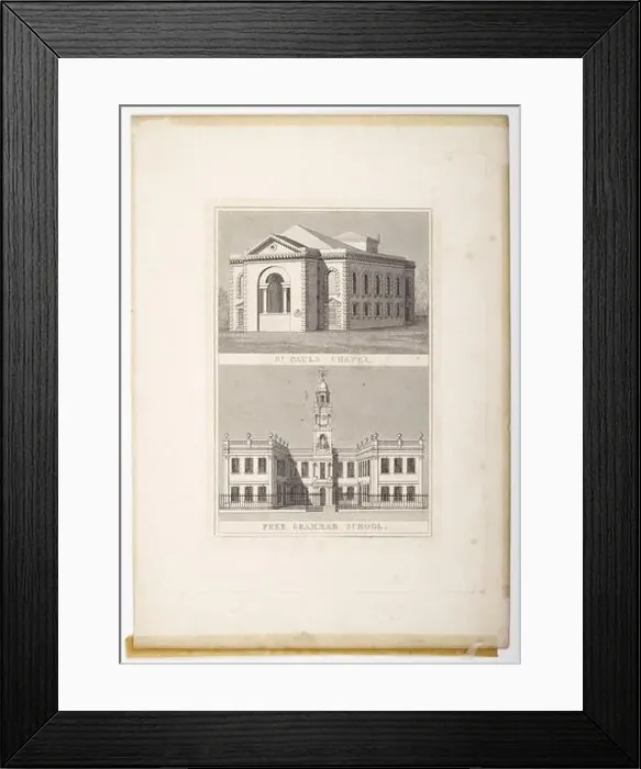 Framed Print : Engraving - St Paul's Chapel and Free Grammar School, Birmingham. Engraver: Thomas Radclyffe Framed Print : Engraving - St Paul's Chapel and Free Grammar School, Birmingham. Engraver: Thomas Radclyffe