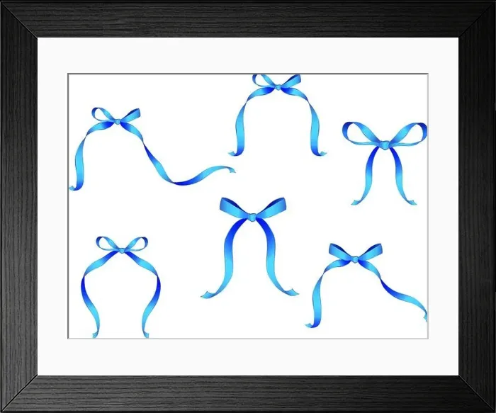 Framed Print : Thin ribbon bows of blue color collection Framed Print : Thin ribbon bows of blue color collection