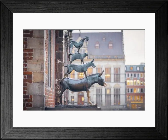 Framed Print : Town Musicians of Bremen Sculpture - Bremen, Germany