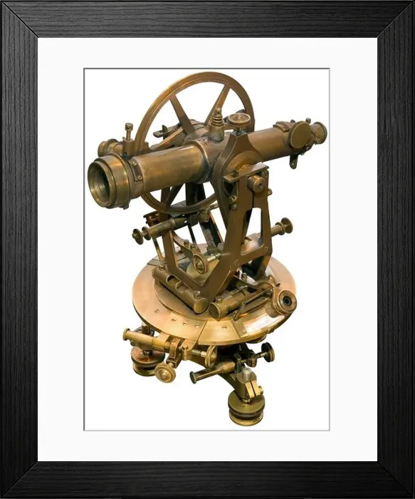 Framed Print : Old brass theodolite isolated with clipping path Framed Print : Old brass theodolite isolated with clipping path