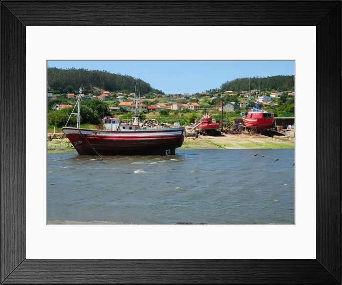 Framed Print : Stranded ships for repair. A Insua inlet, Ponteceso, Galicia, Spain Framed Print : Stranded ships for repair. A Insua inlet, Ponteceso, Galicia, Spain