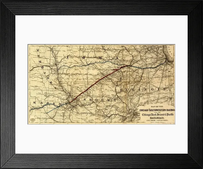 Framed Print : Chicago and Southwestern Railway and the Chicago, Rock Island & Pacific Railroad - 1869 Framed Print : Chicago and Southwestern Railway and the Chicago, Rock Island & Pacific Railroad - 1869