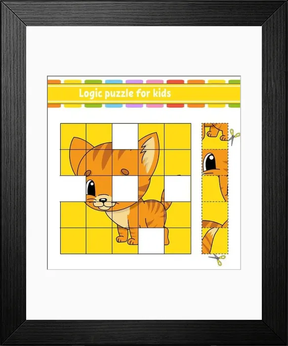 Framed Print : Logic puzzle for kids. Cat animal Framed Print : Logic puzzle for kids. Cat animal