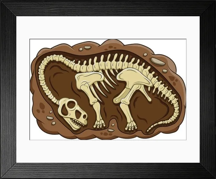 Framed Print : Illustration of cartoon brontosaurus dinosaur fossil