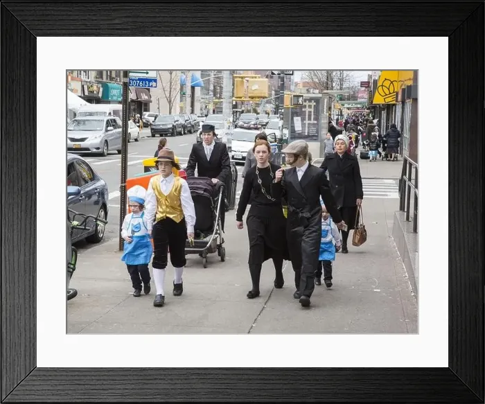 Framed Print : The orthodox Jewish community in Borough Park Brooklyn celebrates the festive holiday of Purim by wearing costumes