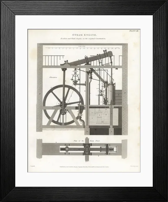 Framed Print : Matthew Boulton and James Watt's steam engine, beam floor, 1776 Framed Print : Matthew Boulton and James Watt's steam engine, beam floor, 1776