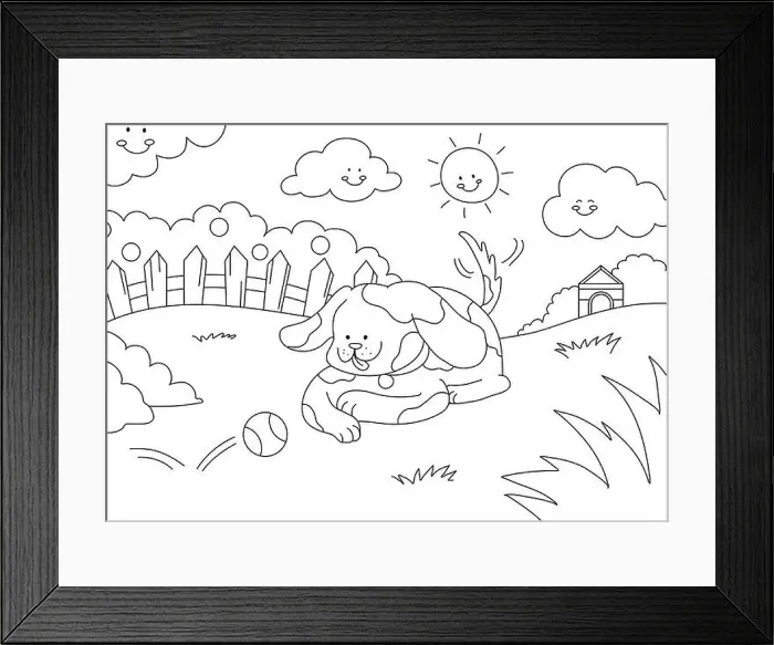Framed Print : Dog kids coloring page vector, blank printable design for children to fill in Framed Print : Dog kids coloring page vector, blank printable design for children to fill in