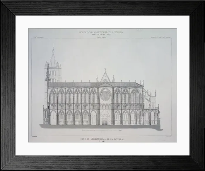 Framed Print : GRABADO DE LA CATEDRAL DE LEON - SECCION LONGITUDINAL. Location: CATEDRAL-ARCHIVO, LEON, SPAIN Framed Print : GRABADO DE LA CATEDRAL DE LEON - SECCION LONGITUDINAL. Location: CATEDRAL-ARCHIVO, LEON, SPAIN