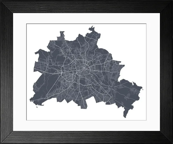 Framed Print : Berlin map. Detailed vector map of Berlin city administrative area. Dark poster with streets on white background Framed Print : Berlin map. Detailed vector map of Berlin city administrative area. Dark poster with streets on white background