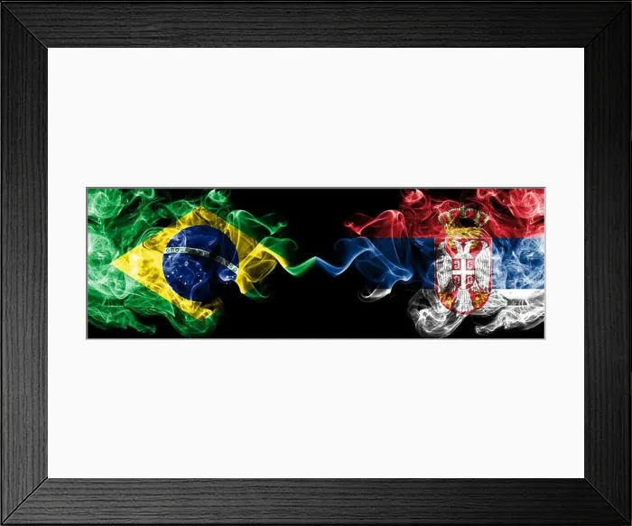 Framed Print : Brazil vs Serbia, Serbian smoke flags placed side by side Framed Print : Brazil vs Serbia, Serbian smoke flags placed side by side