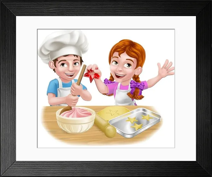 Framed Print : Kid Chef Cartoon Characters Baking Framed Print : Kid Chef Cartoon Characters Baking