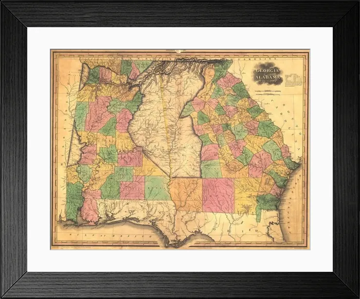 Framed Print : N / A. Georgia and Alabama, showing county boundaries & Native territories Framed Print : N / A. Georgia and Alabama, showing county boundaries & Native territories