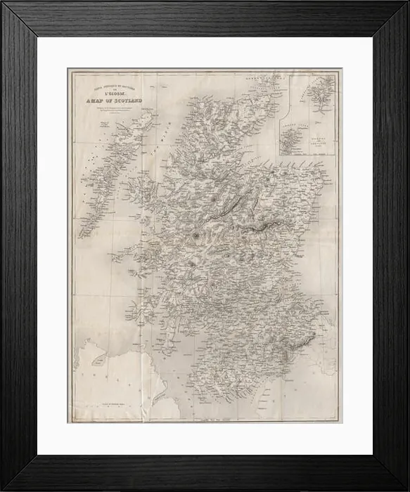 Framed Print : Carte Physique et Routière de l'Ecosse. A map of Scotland. STARLING, 1838 Framed Print : Carte Physique et Routière de l'Ecosse. A map of Scotland. STARLING, 1838