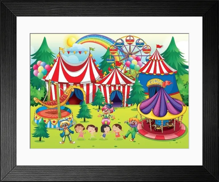 Framed Print : Children having fun at the circus illustration Framed Print : Children having fun at the circus illustration