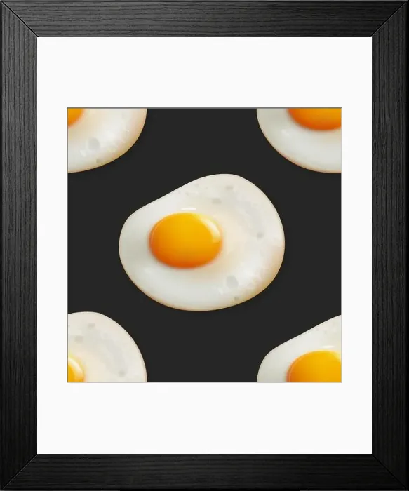 Framed Print : Vector Seamless Pattern with Realistic Fried Egg Framed Print : Vector Seamless Pattern with Realistic Fried Egg