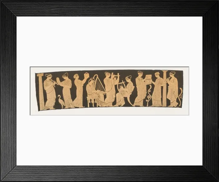 Framed Print : Greek vase painting showing the 9 muses Framed Print : Greek vase painting showing the 9 muses