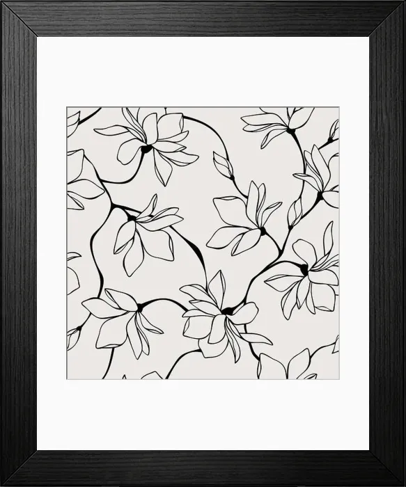 Framed Print : Vector seamless floral pattern with magnolia flowers. Line art illustration Framed Print : Vector seamless floral pattern with magnolia flowers. Line art illustration
