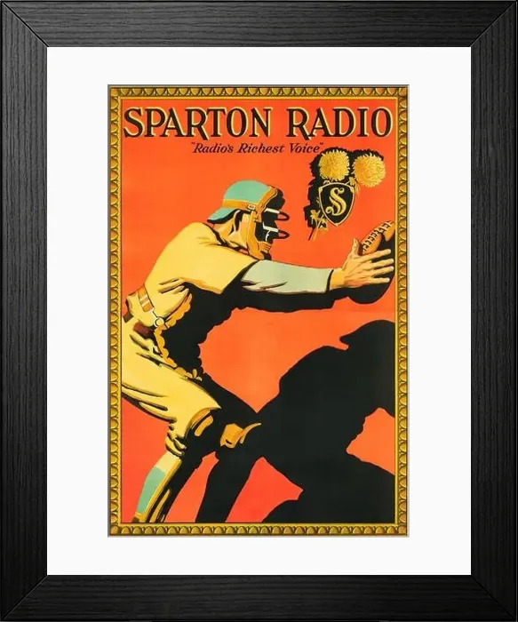 Framed Print : Sparton Radio (1930s). Vintage Advertising for Radio Show - Poster feat a baseball catcher - L.A. Knickerbocker artwork Framed Print : Sparton Radio (1930s). Vintage Advertising for Radio Show - Poster feat a baseball catcher - L.A. Knickerbocker artwork