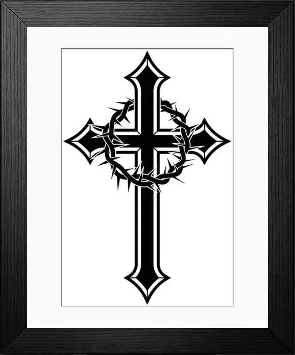 Framed Print : beautiful beveled classic stylized gothic christian cross crucifix with crown of thorns vector isolated on transparent Framed Print : beautiful beveled classic stylized gothic christian cross crucifix with crown of thorns vector isolated on transparent